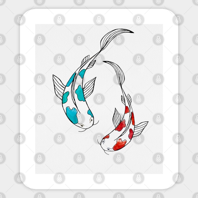 Koi Fish Lovers Watercolor Print Sticker by kuallidesigns